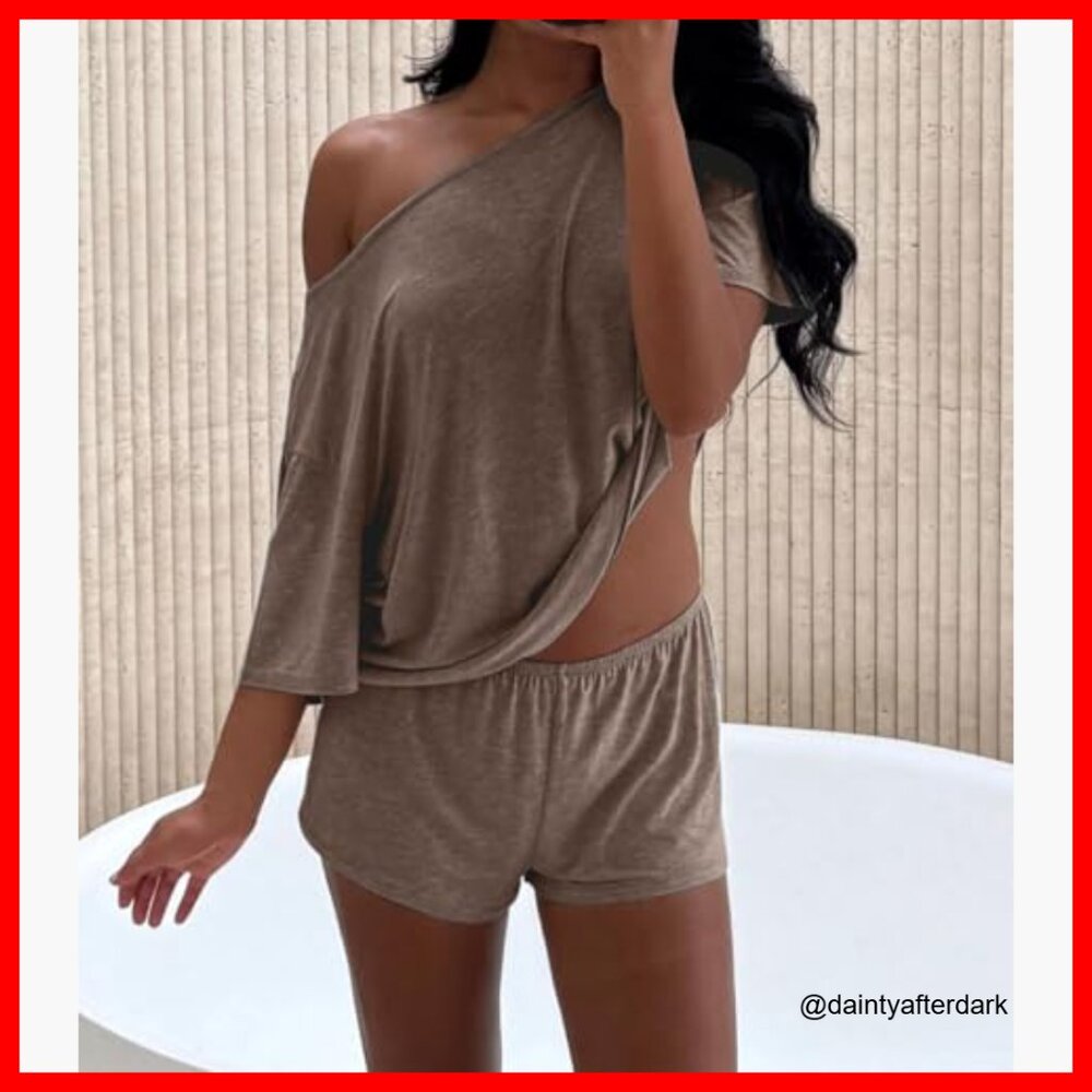Off Shoulder Polyester Blend Pajama Set Lounge Sl… - image 3